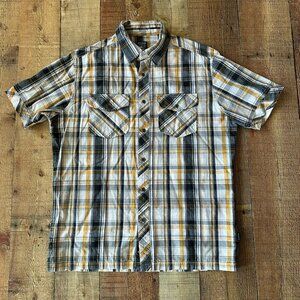 Mens Kuhl SunceL Plaid Short Sleeve Button-Up Shirt M Cotton/Tencel Blend